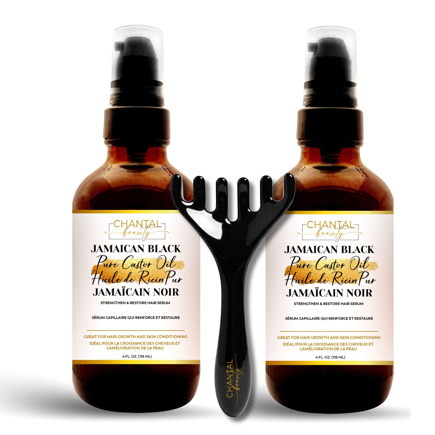 Chantal Beauty 100% Pure Jamaican Black Castor Oil with FREE Hair Massager